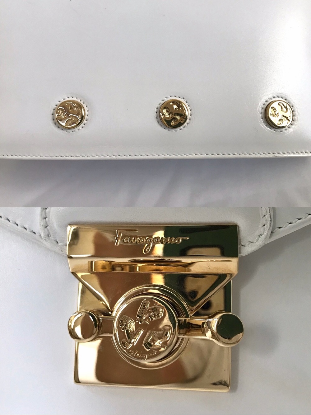 Salvatore Ferragamo Studded 2 Way Bag White Authentic - Picture 4 of 16
